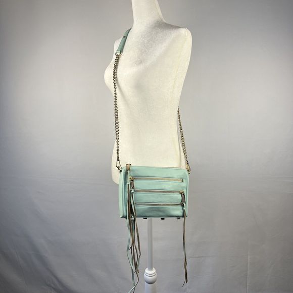 Rebecca Handbags - Rebecca Minkoff Crossbody Mini Bag Leather Purse Studded 5 Zip Mint Clutch Tote